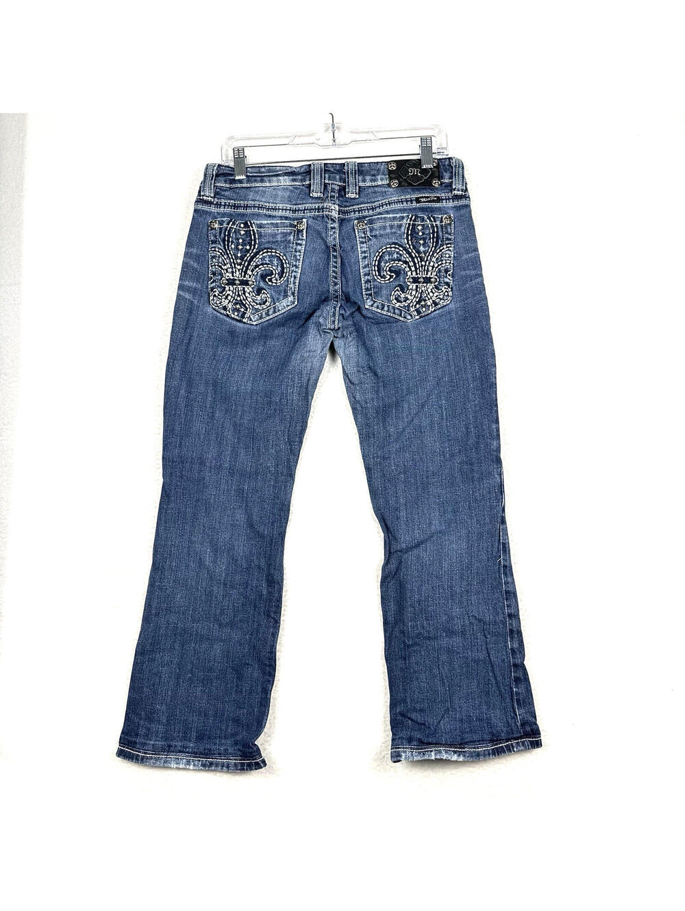 Miss Me Boot 31x28 Fluer De Lis Pocket Rhienstone Studded Embroidered Y2K Jeans